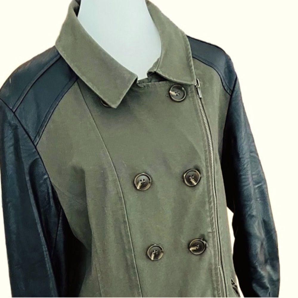 Motto Military Trench Coat with Faux Leather Trim olive green/black size M - Picture 3 of 10